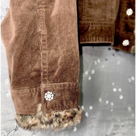 Y2K Venezia 18/20 Brown Jacket Corduroy Stretch Pocket Detach Faux Fur Snowflake - Picture 4 of 7